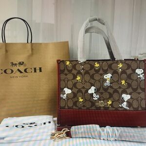 Coach Brown and Red Snoopy Tote